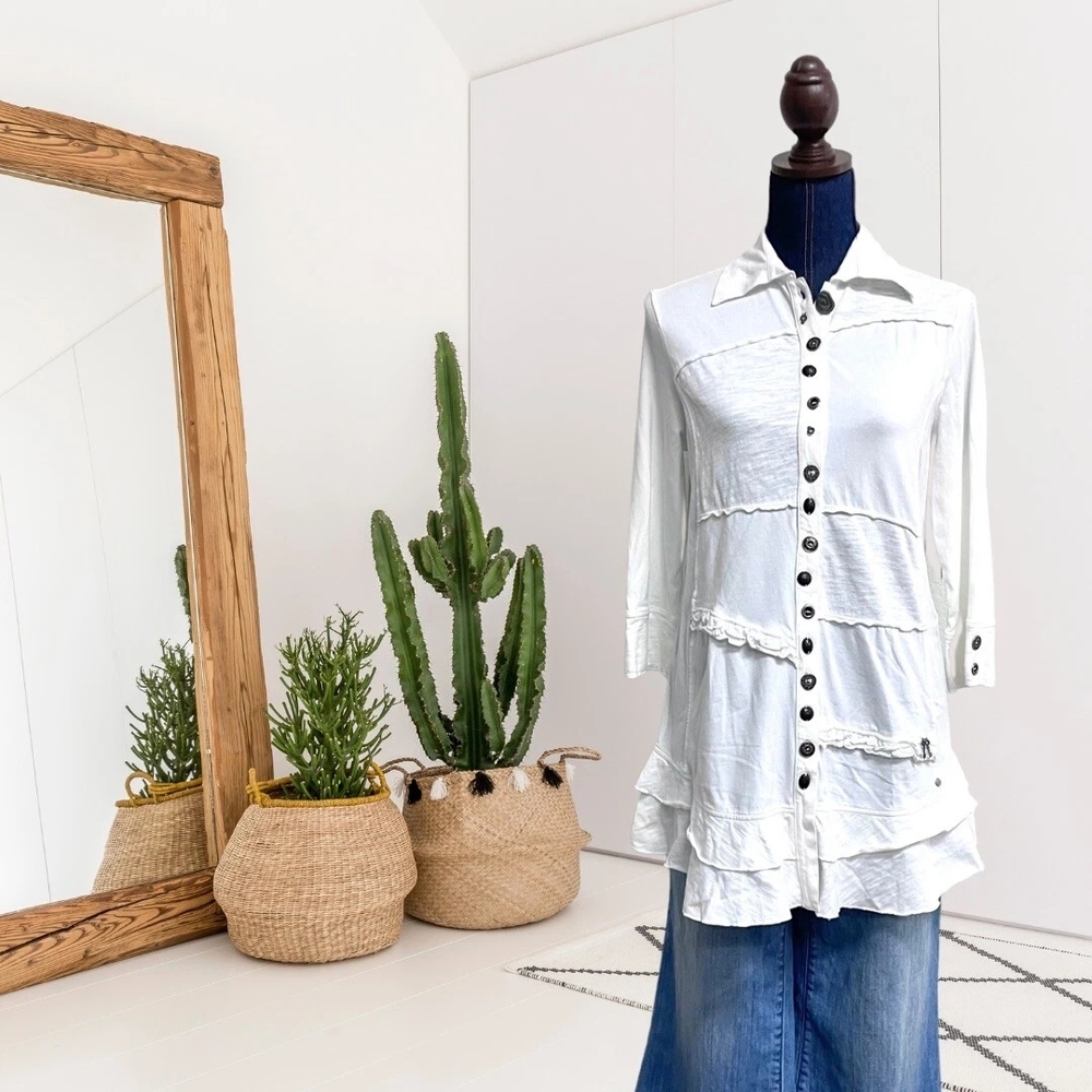 Neon Buddha White Button-Down Tunic